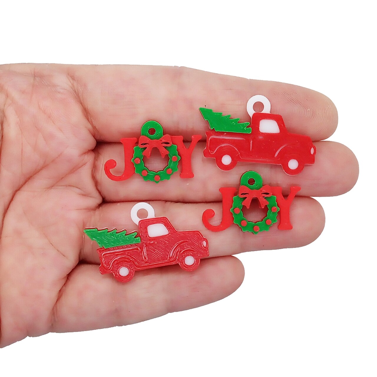 Red Christmas Truck Charms, 6 pieces, Miniature Joy Charms, Adorabilities